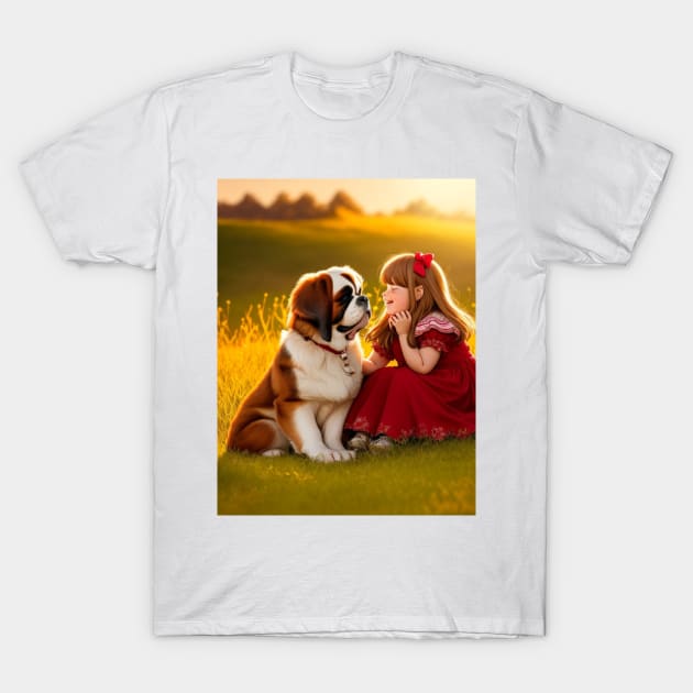 child hanging out with a dog. T-Shirt by MeriemBz